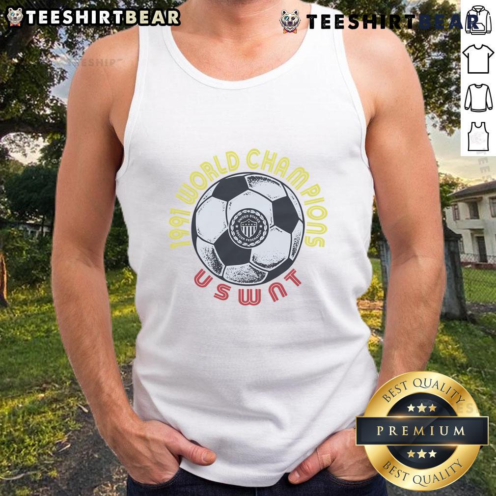 Nice USWNT 1991 World Champions tank top featuring vibrant team colors and iconic logo, perfect for soccer fans.