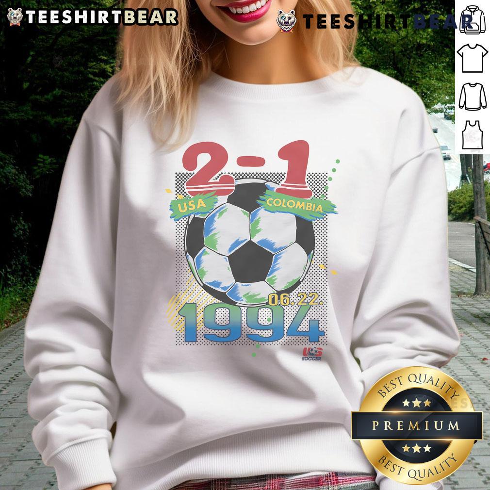 Official USA vs Colombia 1994 sweatshirt design featuring iconic match details from the World Cup game on June 22.