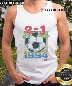 Alt Text: Official USA vs Colombia tank top from the June 22, 1994 match, featuring vibrant colors and iconic design.