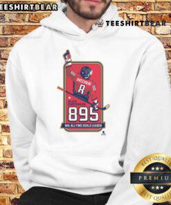 Alt Text: Alexander Ovechkin in NHL locker room wearing hoodie, celebrates being 895 goals leader in NHL history.