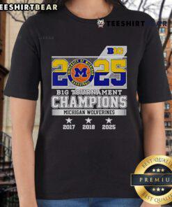 Official B1G Tournament Champions Michigan Wolverines 2025 ladies tee showcasing team pride and athletic style.