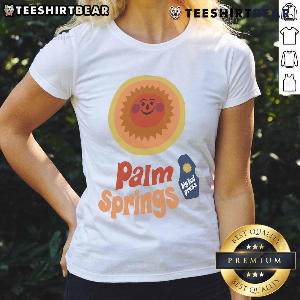 Official Big Bud Press Tourist Palm Springs 2025 Ladies Tee featuring vibrant design and comfortable fit for stylish outings.
