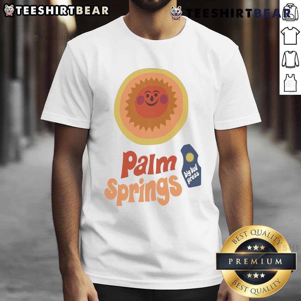 Alt Text: Official Big Bud Press Tourist Palm Springs 2025 T-Shirt featuring vibrant graphics and a stylish design for travelers.