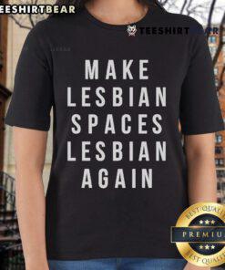 Official Jenny Watson Make Lesbian Spaces Lesbian Again Ladies Tee featuring vibrant design and empowering message.