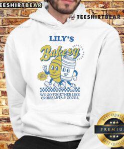 Cozy Official Lily's Bakery hoodie featuring 'We Go Together Like Croissants and Cocoa' design, perfect for food lovers.