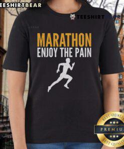 Official Marathon 'Enjoy The Pain' tee for women, perfect for half marathon runners and fitness enthusiasts.