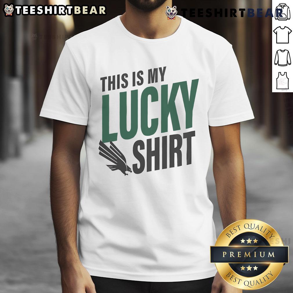 Alt Text: Official North Texas Mean Green This Is My Lucky T-shirt featuring bold graphics and vibrant team colors.