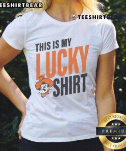 Official Oklahoma State Cowboys 'This Is My Lucky' ladies tee featuring vibrant team colors and stylish design.