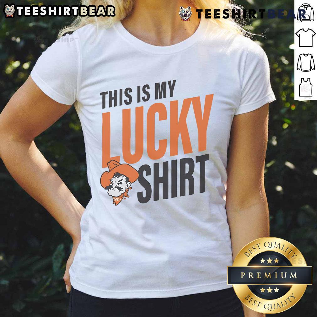 Official Oklahoma State Cowboys 'This Is My Lucky' ladies tee featuring vibrant team colors and stylish design.