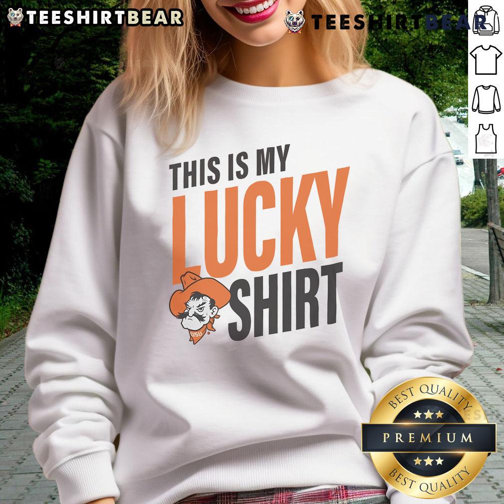 Official Oklahoma State Cowboys sweatshirt with 'This Is My Lucky Sweatshirt' design, perfect for fans and game days.
