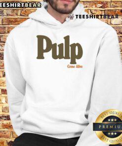 Alt Text: Official Pulp Come Alive logo hoodie featuring vibrant graphics and a comfortable fit, perfect for fans of the band.