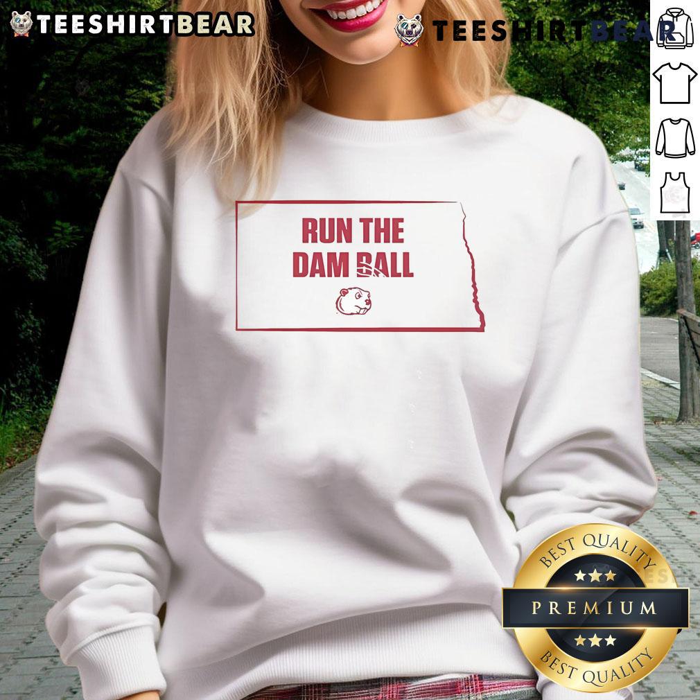 Official Run The Damn Ball Minot State Beavers sweatshirt featuring team colors and logo, perfect for fans and athletes.