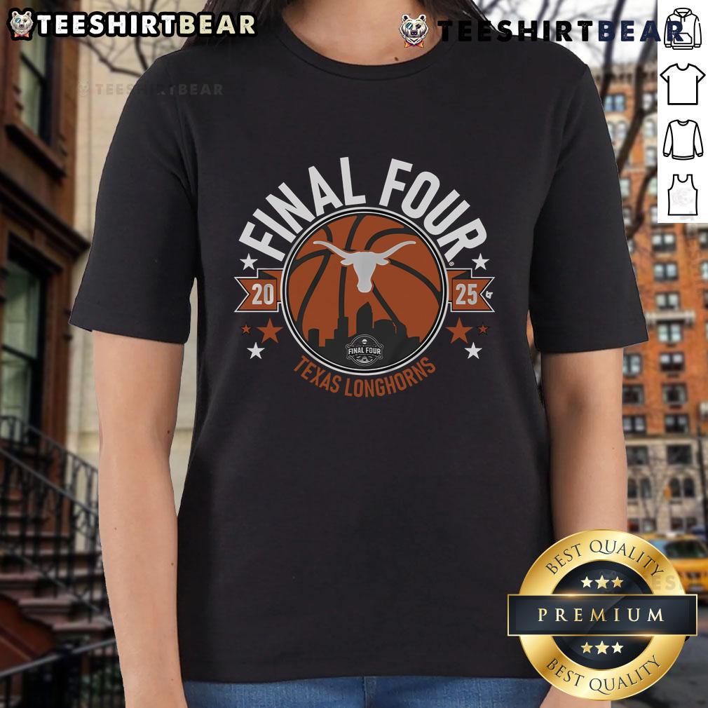 Official Texas Basketball 2025 Women's Final Four Ladies Tee shirt featuring team colors and logo.