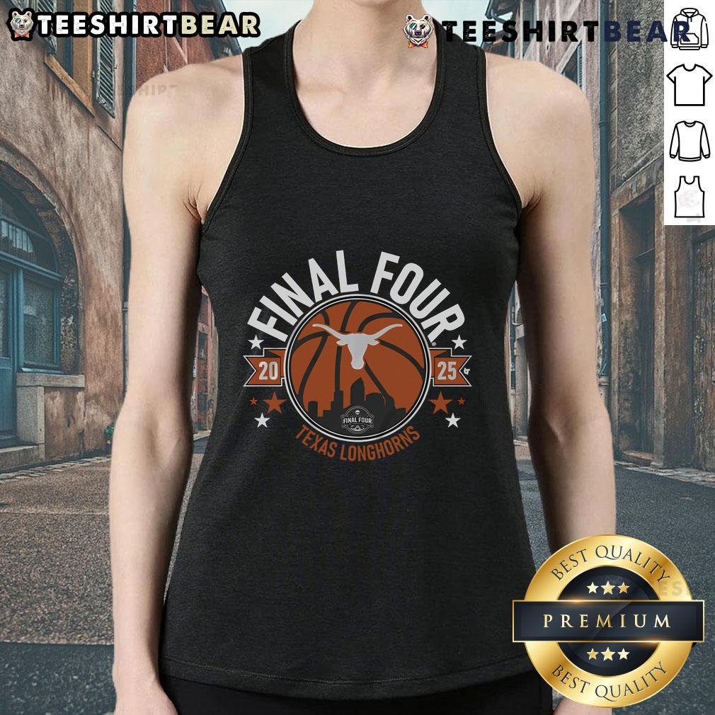 Official Texas Basketball 2025 Women's Final Four tank top featuring team colors and logo, perfect for fans.