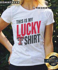 Official Texas Tech Red Raiders 'This Is My Lucky' ladies tee in red, perfect for game day and showcasing team spirit.
