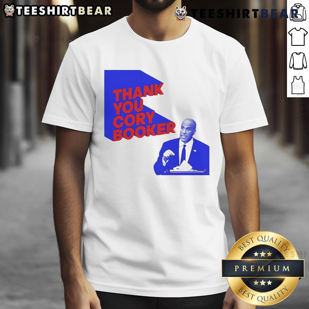 Official Thank You Cory Booker T-Shirt featuring bold graphics and a supportive message for the senator's initiatives.