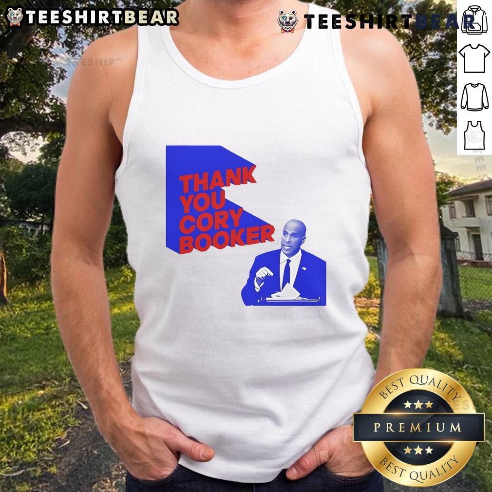 Official Thank You Cory Booker Tank Top featuring bold text and vibrant colors, perfect for supporters of Cory Booker.