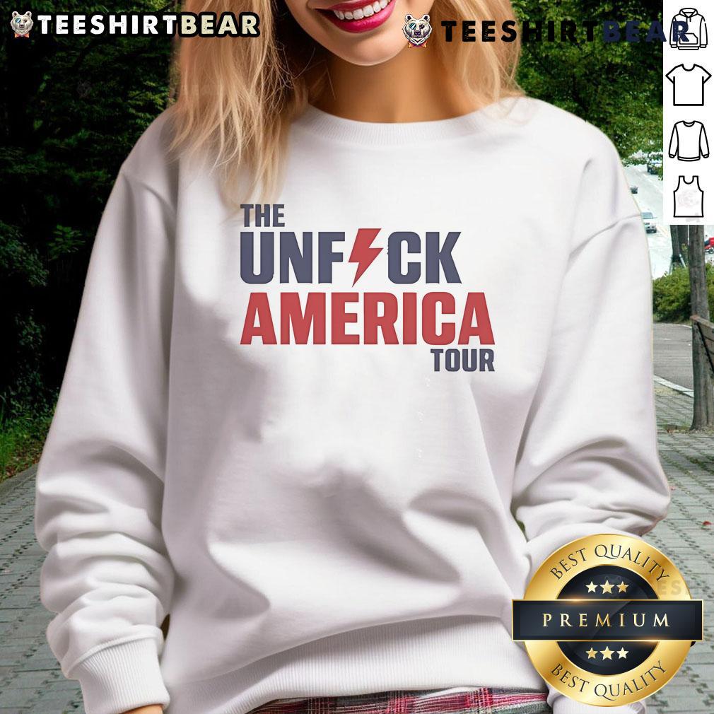 Official The Unfck America Tour Sweatshirt featuring bold graphics and a comfortable fit for fans and supporters.