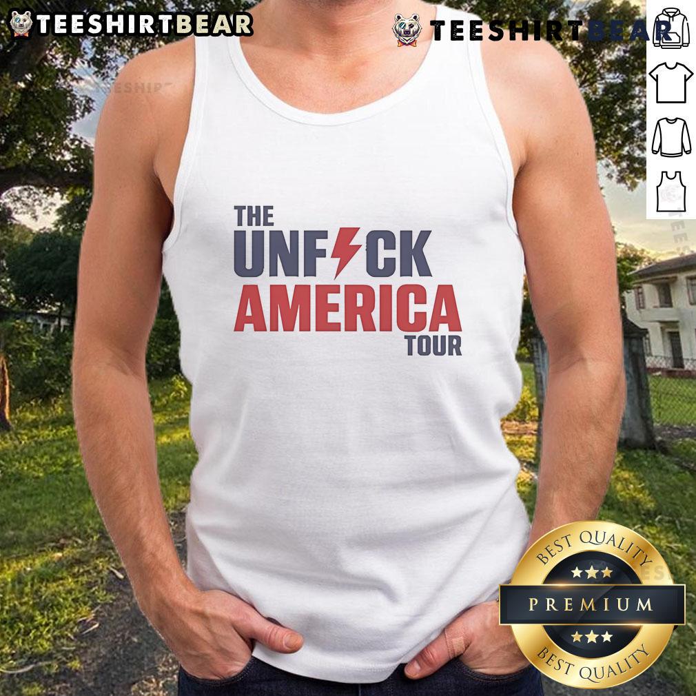 Alt Text: Official The Unfck America Tour tank top featuring bold graphics and a modern design for fans and supporters.