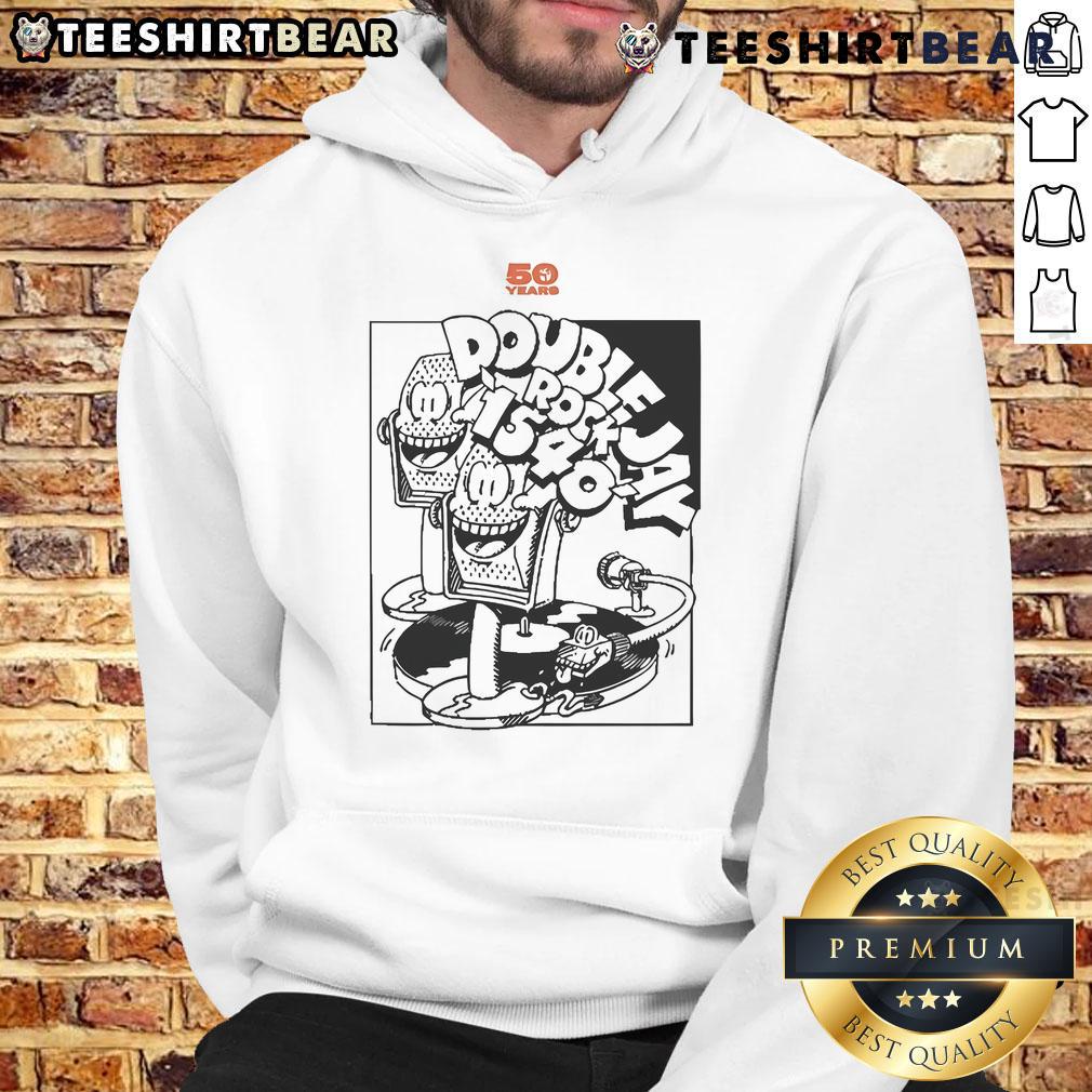 Official Triple J 50 Years Double Jay Rock 1540 Hoodie showcasing iconic design and vibrant colors for music fans.