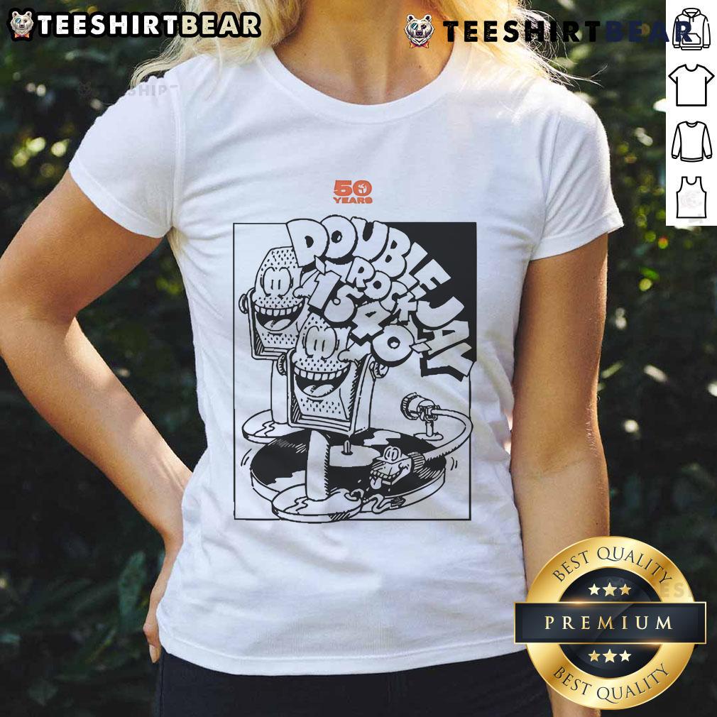 Official Triple J 50 Years Double Jay Rock 1540 Ladies Tee featuring vibrant design and comfortable fit for fans.