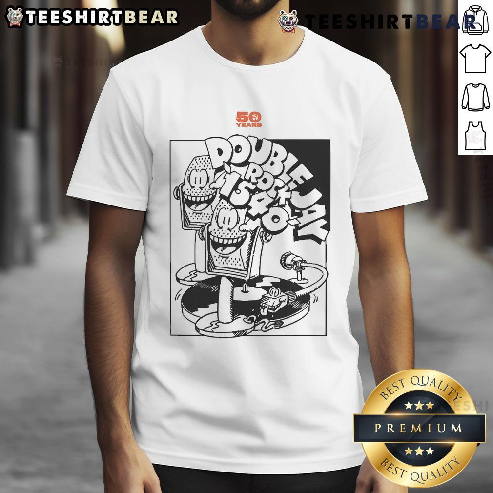 Official Triple J 50 Years Double Jay Rock 1540 T-Shirt featuring bold graphics and a vintage design celebrating the milestone.