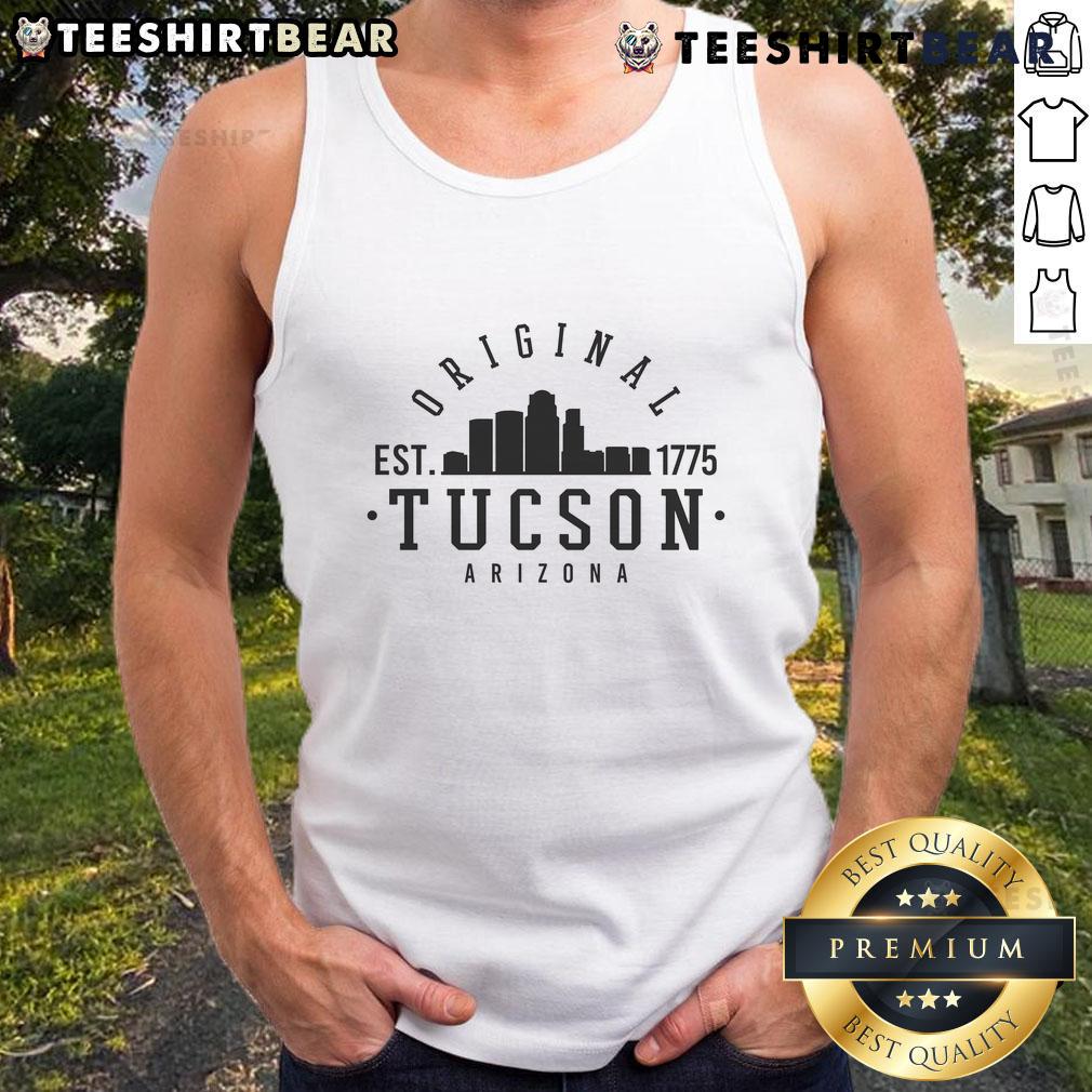 Official Tucson Arizona Est 1775 skyline tank top featuring a vibrant cityscape design and stylish fit for summer wear.