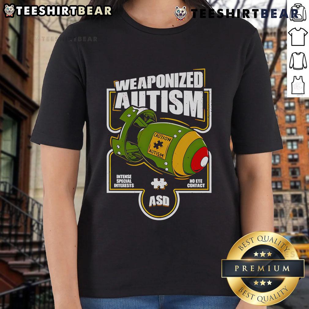 Official Weaponized Autism Military Ladies Tee showcasing a bold design for proud supporters of autism awareness.