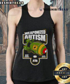 Official Weaponized Autism Military Tank Top featuring bold graphic design and vibrant colors for unique style.