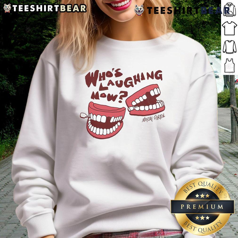 Mayday Parade 'Who's Laughing Now' sweatshirt featuring vibrant graphic design, perfect for fans and casual wear.