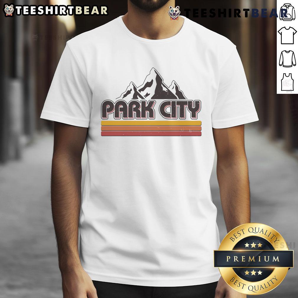 Alt Text: Premium Etro Vintage Park City Utah Mountain Logo T-Shirt featuring a stylish mountain graphic and classic fit.