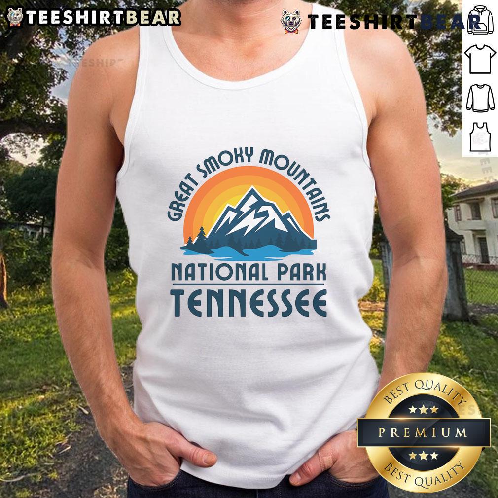 Alt Text: Premium tank top featuring the Great Smoky Mountains National Park design, perfect for outdoor enthusiasts in Tennessee.