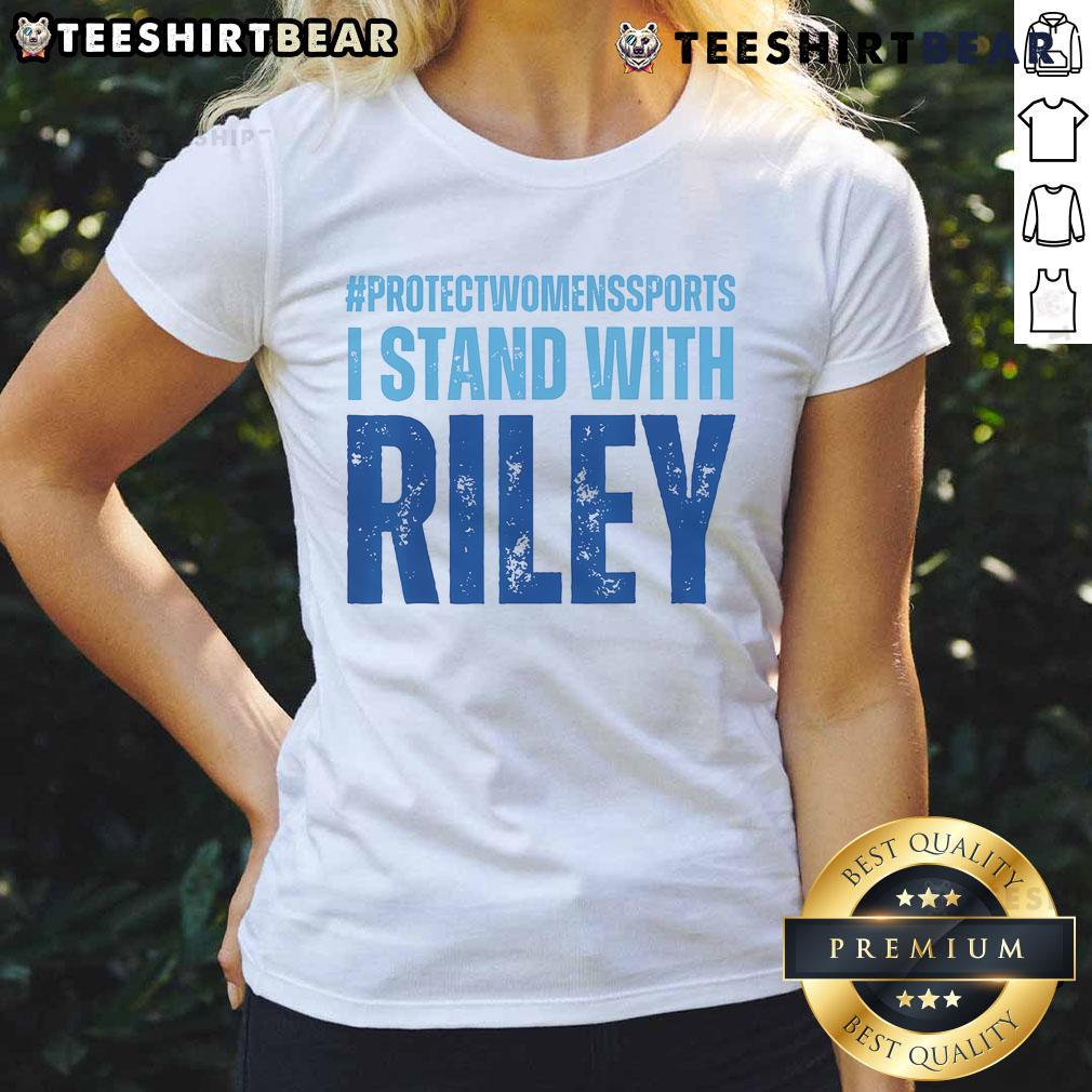 Premium I Stand With Riley Gaines Protect Sport ladies tee featuring a bold design supporting women's sports.