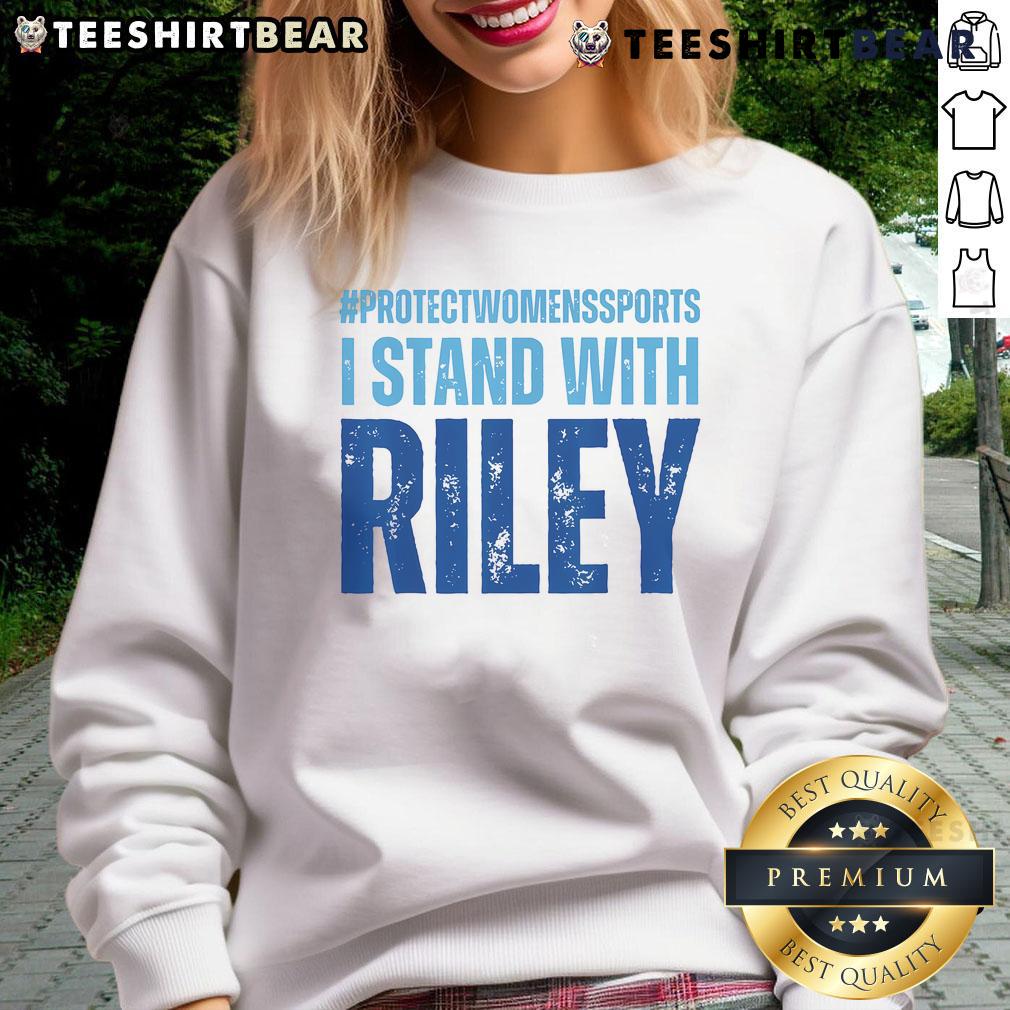 Premium I Stand With Riley Gaines Protect Sport Sweatshirt in black, promoting women's sports and equality.