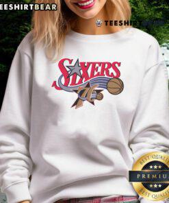 Alt Text: Premium Philadelphia 76ers Hardwood Classics Evergreen Sweatshirt featuring team logo and stylish design.