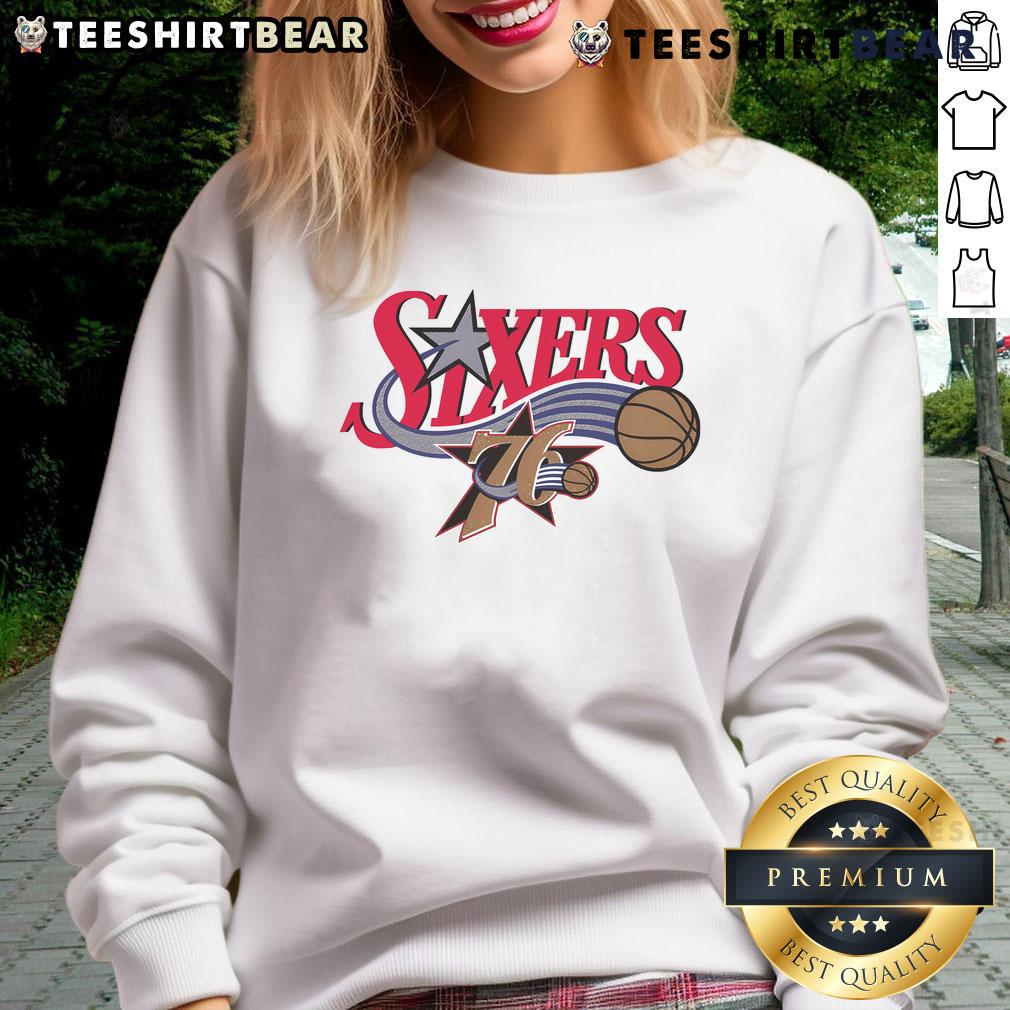 Alt Text: Premium Philadelphia 76ers Hardwood Classics Evergreen Sweatshirt featuring team logo and stylish design.