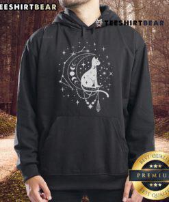 Alt Text: Celestial cat hoodie featuring a crescent moon and star constellation design, perfect for astrology lovers.