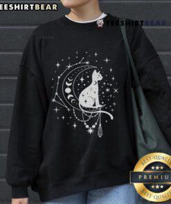 Alt Text: Cozy sweatshirt featuring a pretty celestial cat, crescent moon, stars, and constellation design for astrology lovers.