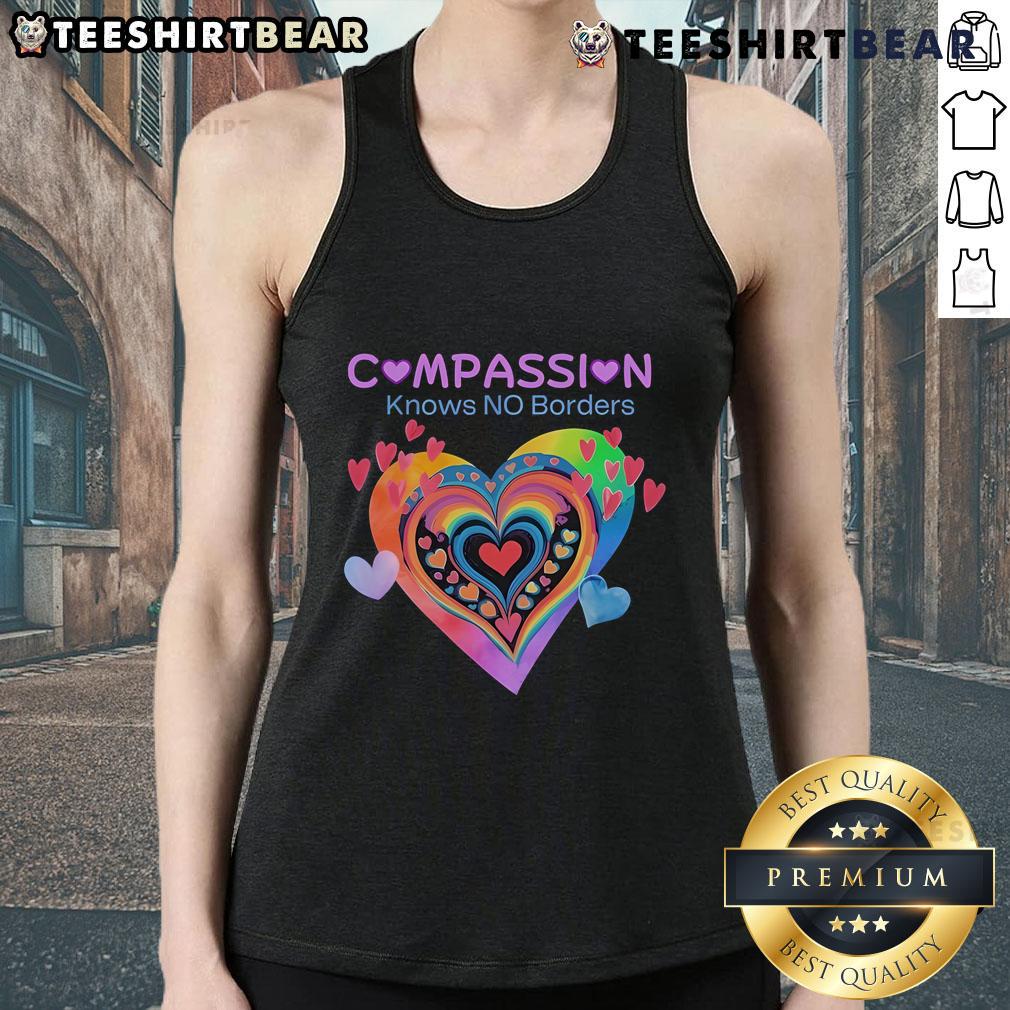 Pretty Compassion Knows No Borders Hearts Tank Top featuring a heart design promoting kindness and unity.