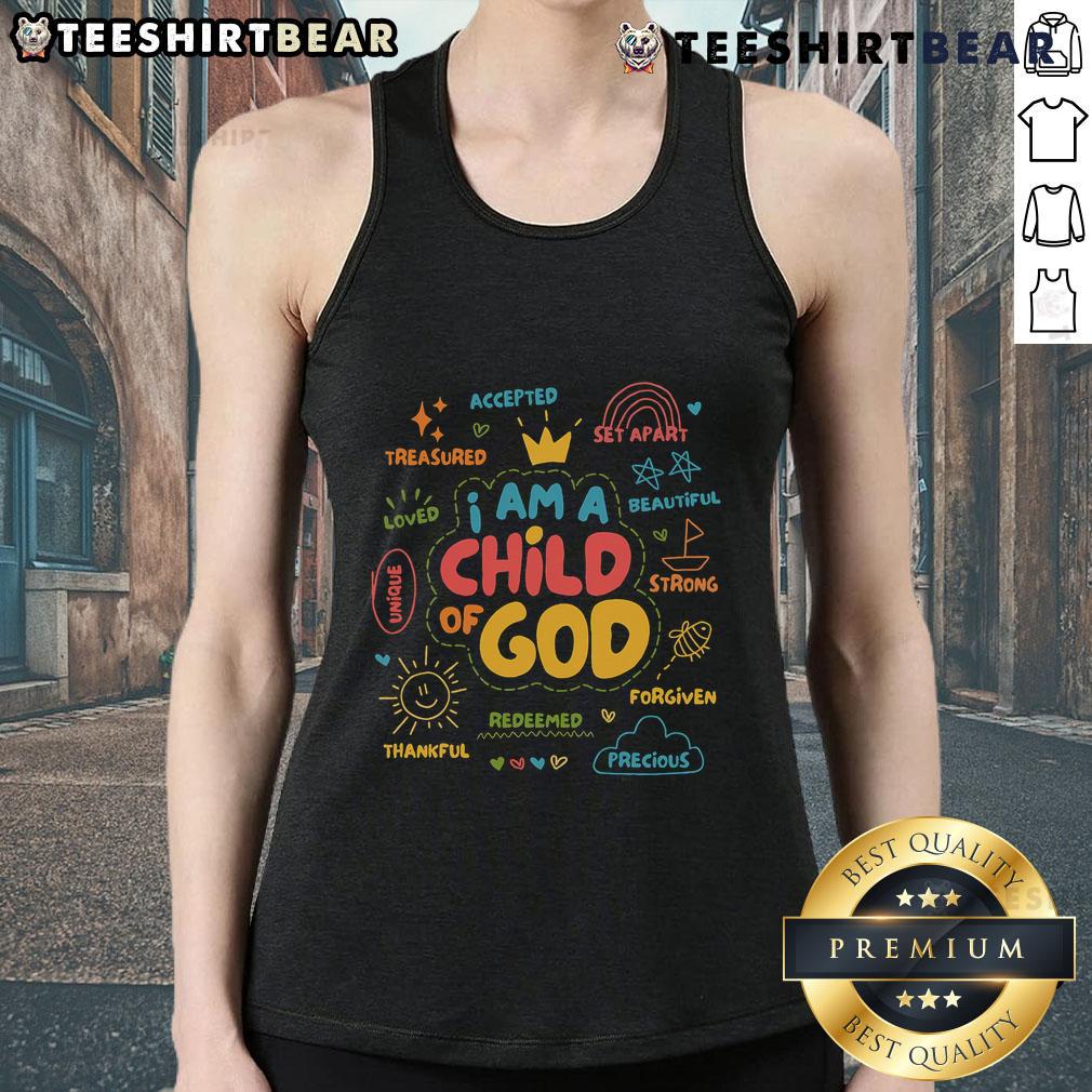 Pretty I Am A Child Of God Christian retro Jesus faith tank top design with vibrant colors and inspirational message.