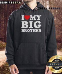 Child wearing a 'Pretty I Love My Big Brother' heart hoodie, showcasing love and sibling bond in a fun, colorful design.