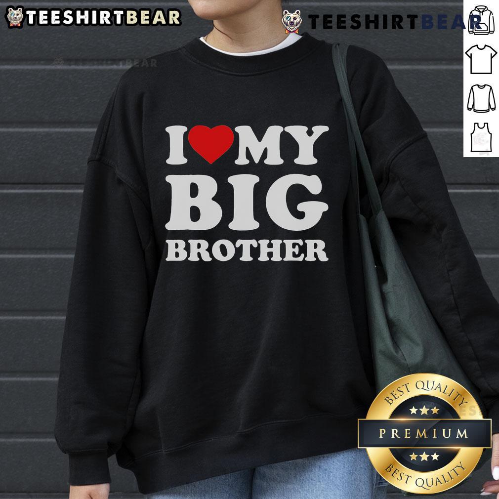 Pretty I Love My Big Brother Heart Sweatshirt in pink, perfect for showing sibling love and style.