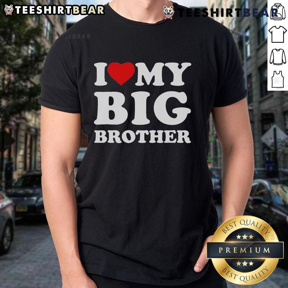 Pretty I Love My Big Brother Heart T-Shirt featuring a vibrant heart design, perfect for sibling bonding and gifts.