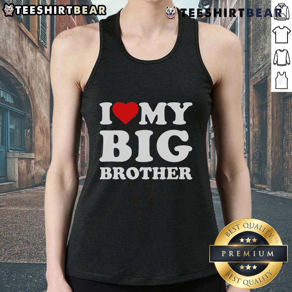 Girl wearing a 'Pretty I Love My Big Brother' heart tank top, showcasing a fun and loving sibling bond.