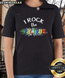 Pretty I Rock The Spectrum Autism Awareness Ladies Tee in vibrant colors, promoting autism acceptance and support for all.