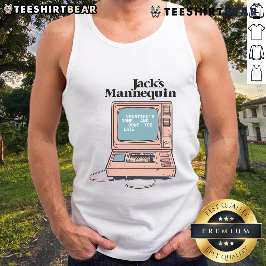Pretty Jacks mannequin wearing a tank top featuring 'Vacations Come And Gone' slogan, perfect for summer vibes.