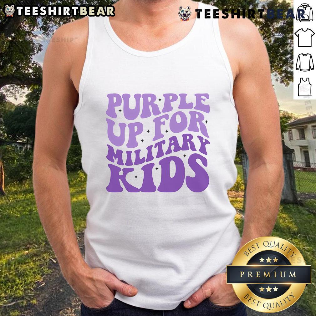 Pretty purple tank top for military kids featuring a fun design, perfect for summer wear and showing support.