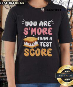 Pretty You Are Smore Than A Test Score Ladies Tee featuring playful text design on a stylish t-shirt for women.