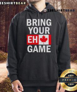 Stylish Canadian flag hoodie featuring 'Bring Your Eh Game' design, perfect for Canada Day and casual wear.