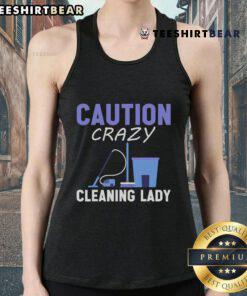 Top Caution Crazy Cleaning Lady Tank Top featuring a fun design for cleaning enthusiasts and humorous gift ideas.